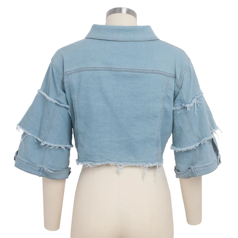 

Sexy fashion tassel Denim Jackets Women Hole Boyfriend Style Long Sleeve Vintage Jean jacket Denim Loose Autumn Short Denim Coat