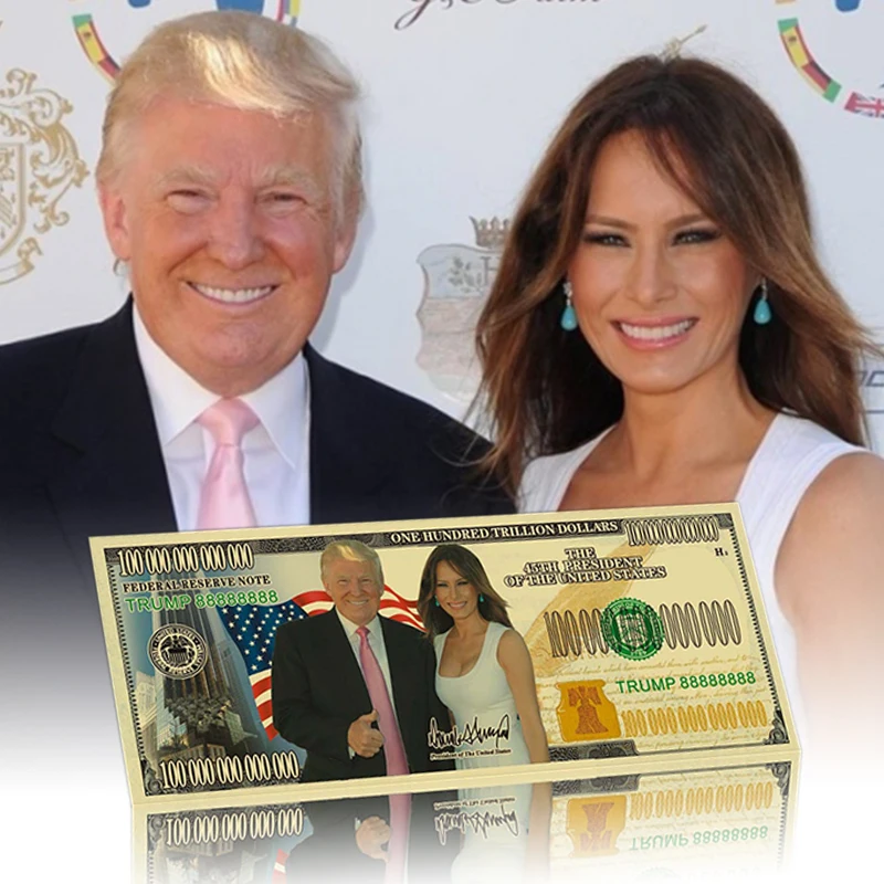 Золотая банкнота 24k Дональд Трамп и первая леди Мелания металлические
