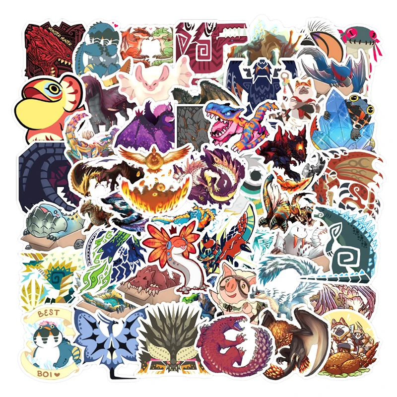 Juego de pegatinas de Monster Hunter para ni&ntilde;os, calcoman&iacute;a de coche para ordenador port&aacute;til, monopat&iacute;n, regalo para ni&ntilde;os, 10/30/50 unidades por paquete-1