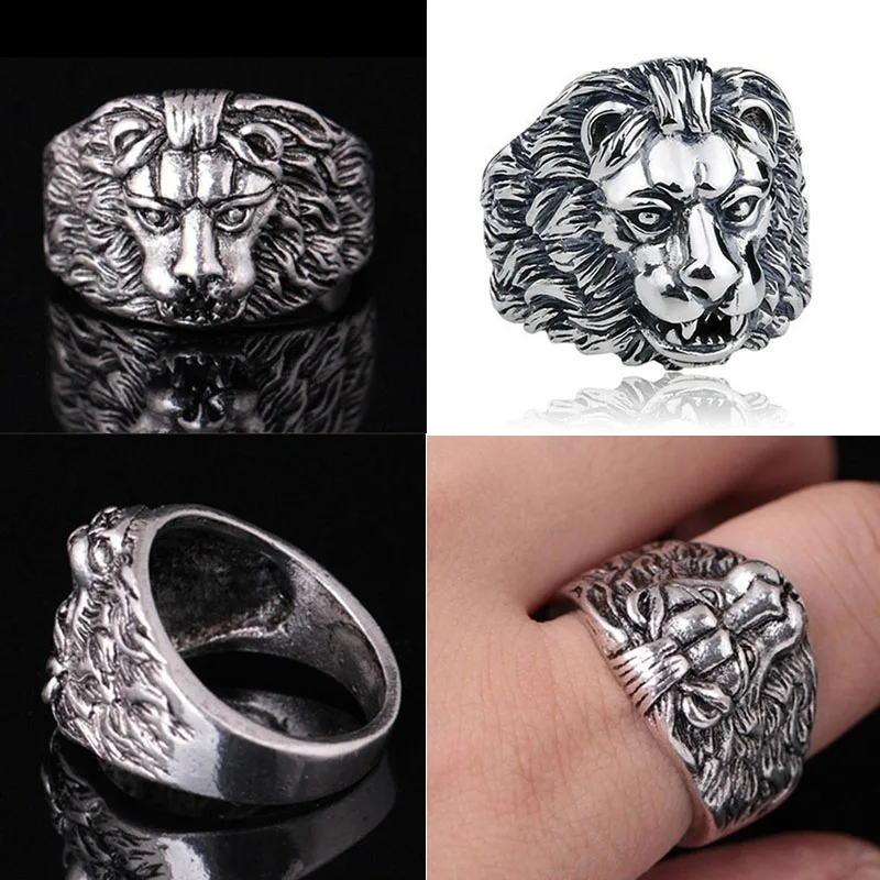 

Hot Sale Men's Silver Color Craved Domineering Men's Young Lion Head Metal Male Ring for Party Jewelry Accessories Size 7-14
