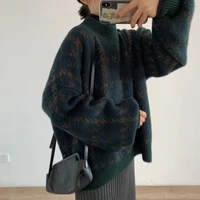 korean fashion sweaters women fall winter oversized knitted warm pullovers female retro plaid jumper loose casual outer wear top