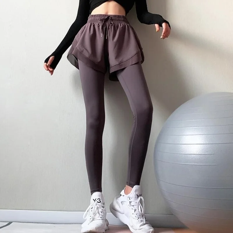 

Women High-Waisted Yoga Pants Fake Two Pieces Seamless Leggings High Elastic for Fitness Running Exercise Tights Leggins Y51
