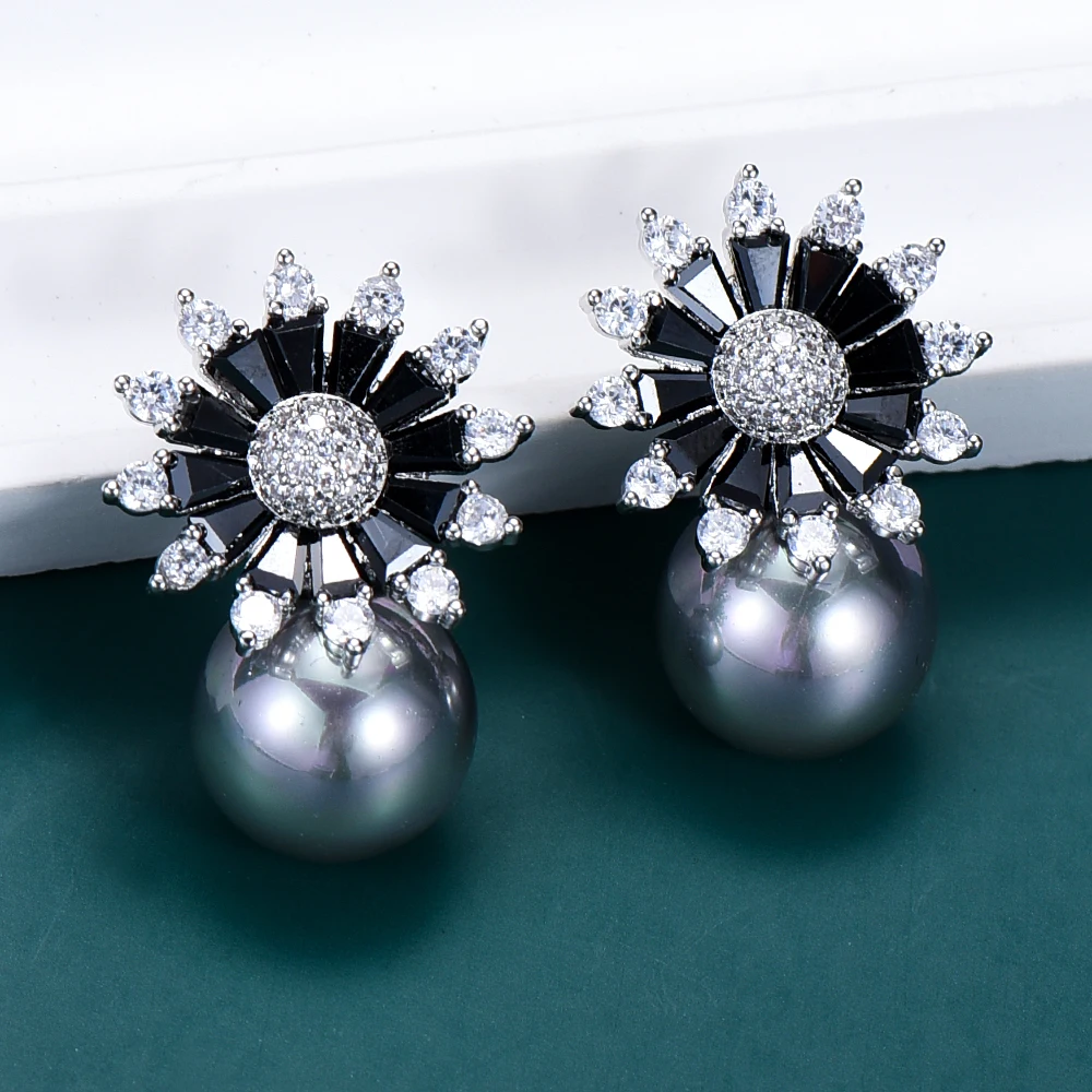 

missvikki Exclusive Big Pearl Prong Setting Turquoise Cubic Zirconia Stud Earrings Luxury for Women Trendy Crystal Top Quality