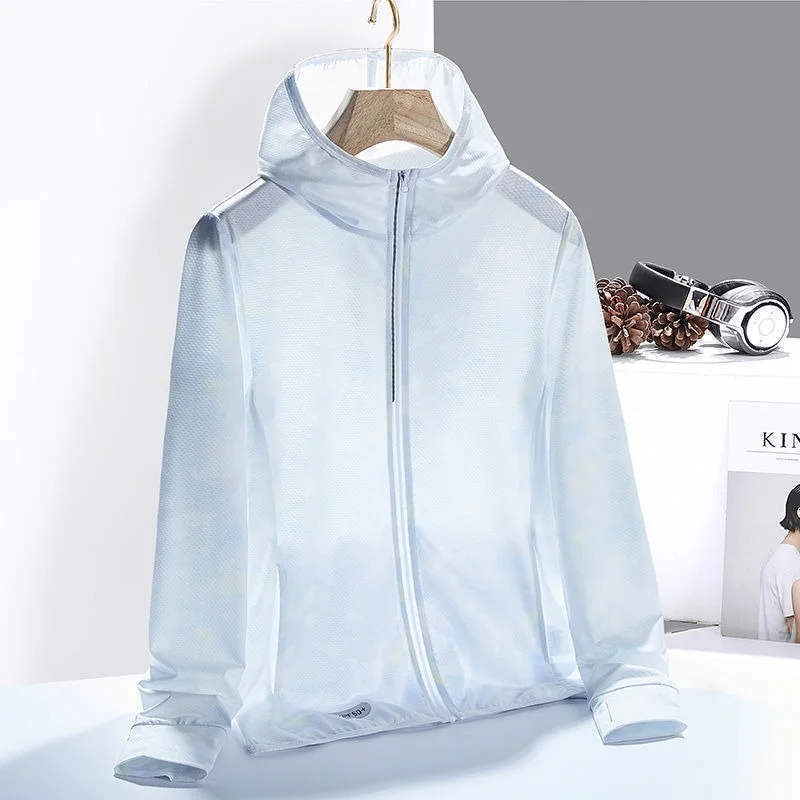 

Spring Summer Sun Protection Clothing Women Knitted Ice Silk Breathable Anti-ultraviolet Sports Outdoor Hooded Thin Jacket X266