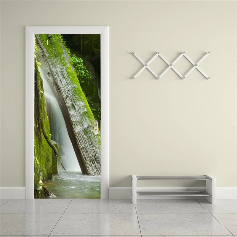 

Self-adhesive landscape waterfall art door sticker home decoration door cover wall sticker mural porch wallpaper poster