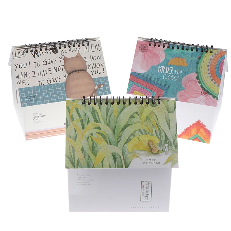 

2020 Calendar Creative Folding House Desk Calendar Van Gogh Starry Night Cartoon Animal Calendars Desktop Storage Box