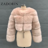 zadorin new fashion plus size women crop top faux fox fur coat winter thick fluffy long sleeve short style slim furry fur jacket