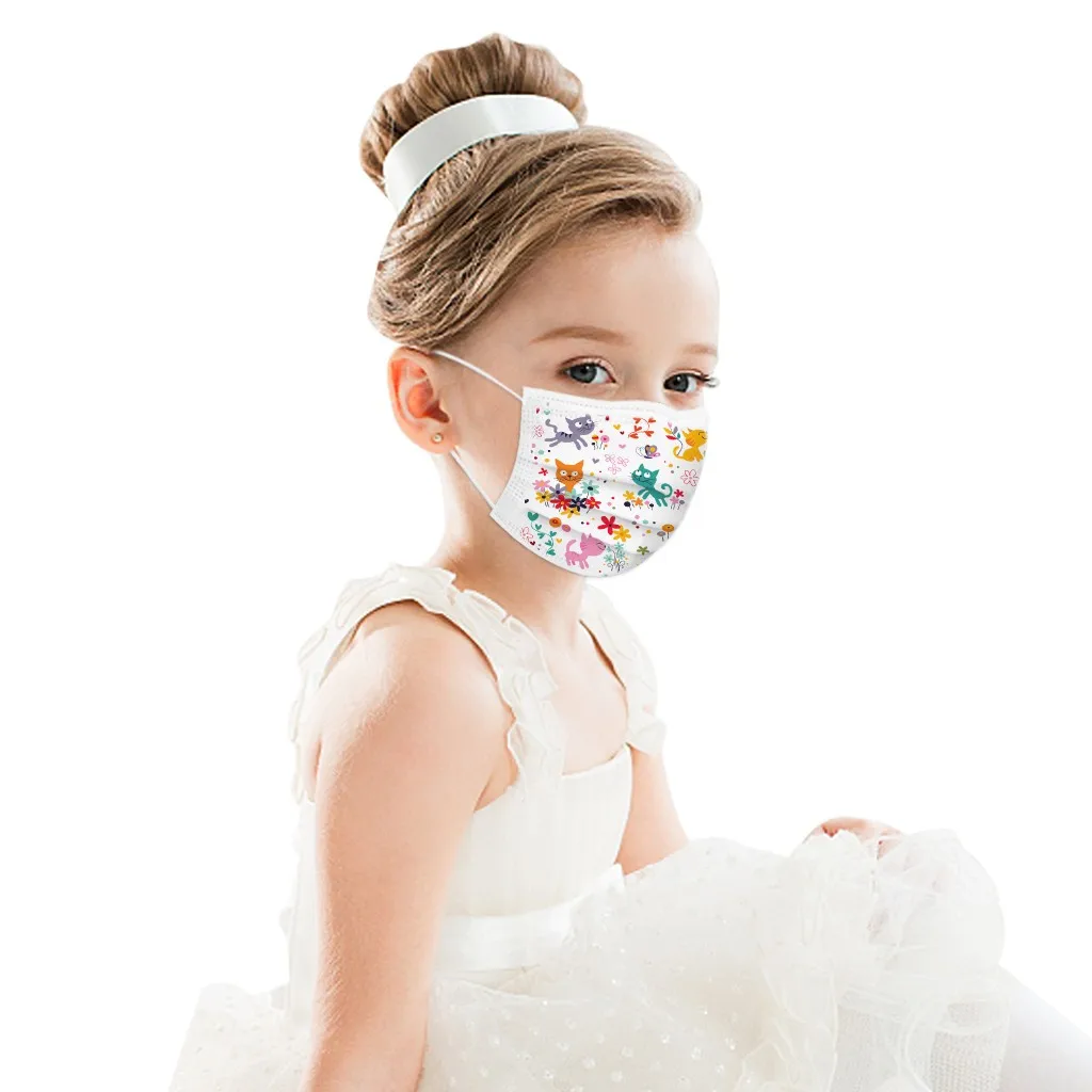 50pcs Disposable Children's Face Mask Cartoon Kitty Pattern Print Mouth Outdoor Safety Protective Masque #M2G | Красота и