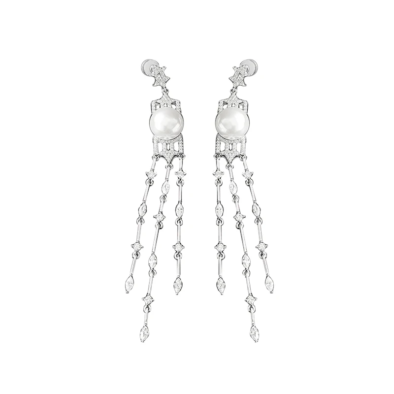 

s925 sterling silver snowflake pearl tassel earrings water drop crown earrings light luxury temperament luxury brand jewelry