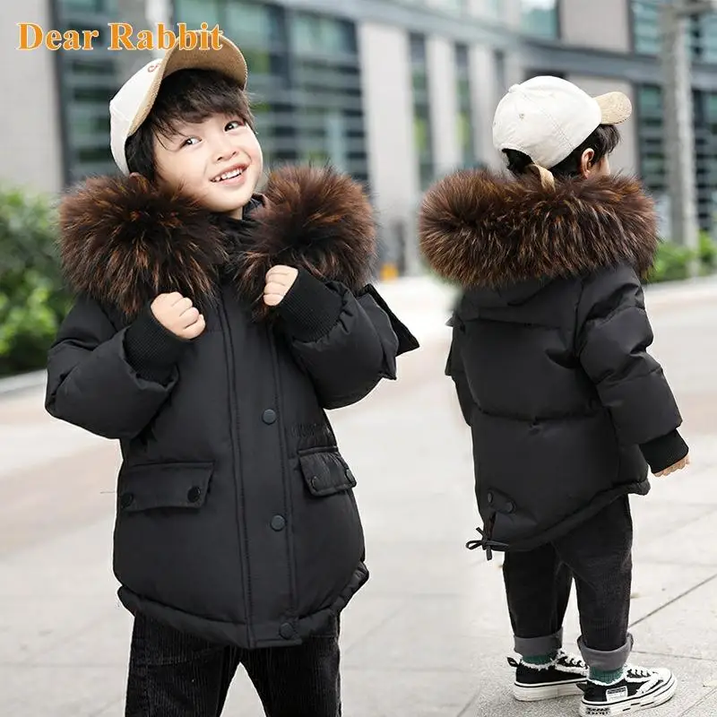 

-30 Children outwear Winter Hooded Coat Thick Warm Long Down Jacket For Boys Parka Kids clothes Teen clothing Outerwear snowsuit