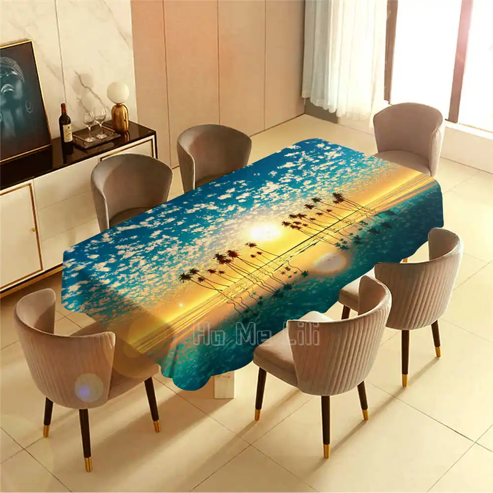 

Sea Sunset Reflection Palm Trees Cloud Sky Barbecue Picnic Home Party Table Cloth