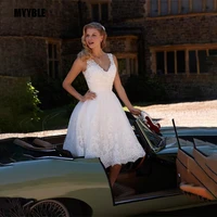 myyble 2021 vestido de noiva curt a line white lace short wedding dress custom made beach wedding dresses short bridal gown
