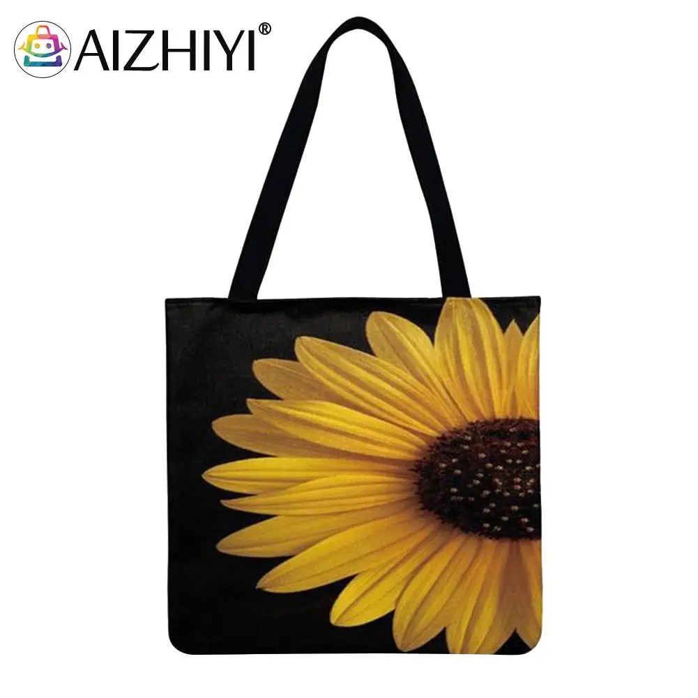 

Модная женская сумка для покупок через плечо с принтом подсолнуха, повседневная женская вместительная сумка-тоут