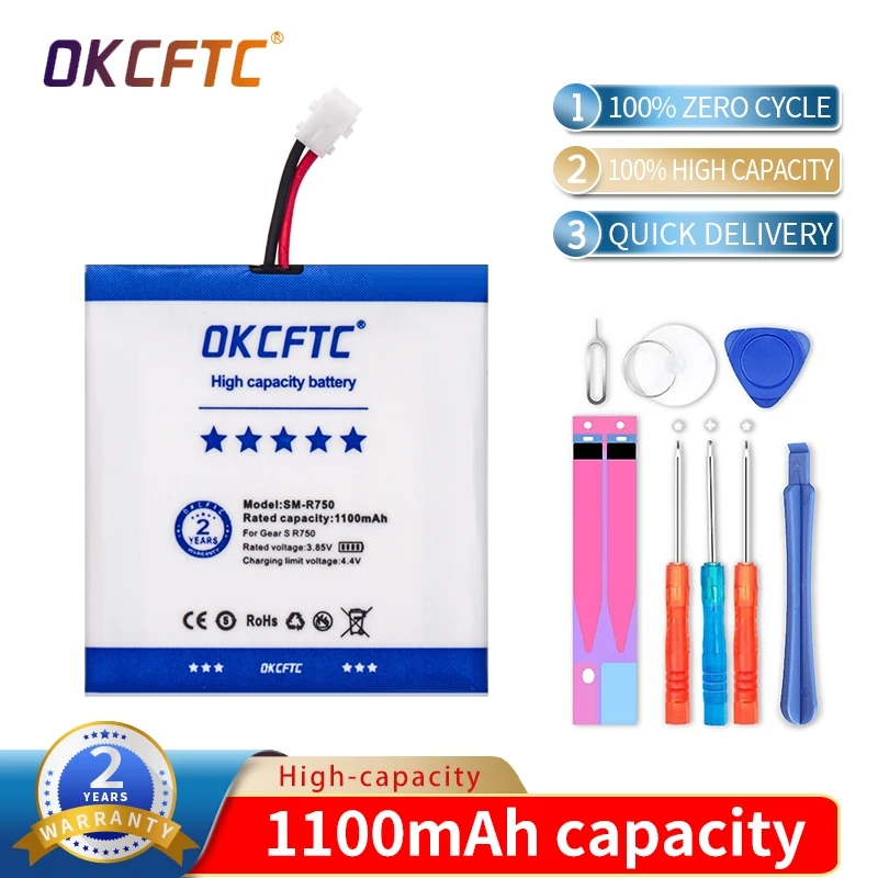 

OKCFTC Original Replacement Battery For Samsung Gear S SM-R750 R750 Smart Watch Authentic batteries 1100mAh