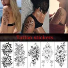 3D черный эскиз цветок наклейки для временных татуировок женские водонепроницаемый имитация временные наклейки пара моды