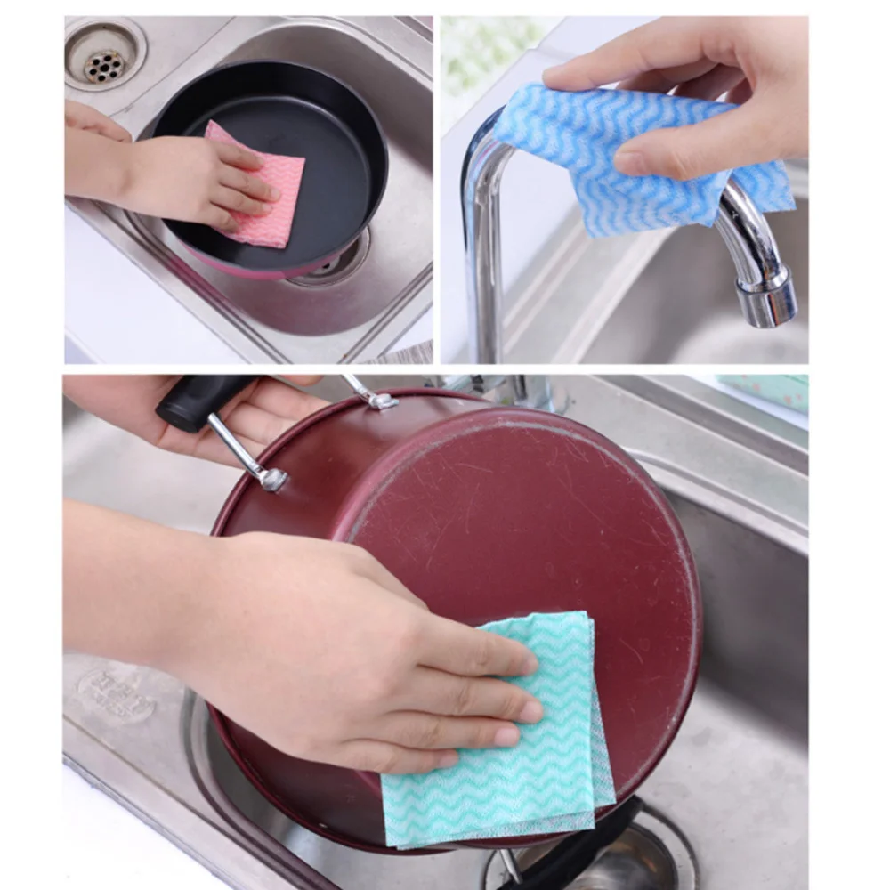 160PCS/2 Packs Environmental Disposable Washing Dish Towel Kitchen Cleaning Cloth Non-stick Oil Wiping Rags Bag(Random Col | Дом и сад