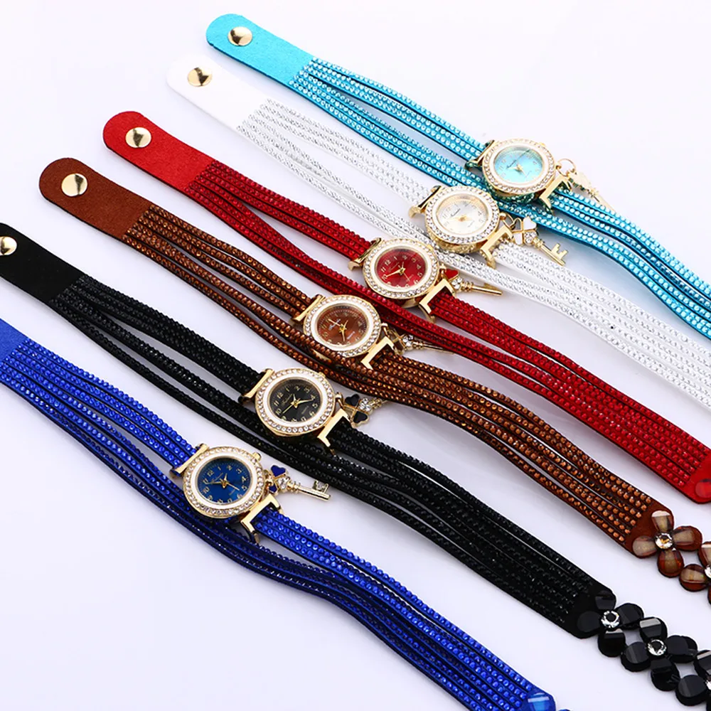 

Quartz Watch Women Fashion Chimes Diamond Leather Bracelet Wrist Watch ladies Watch