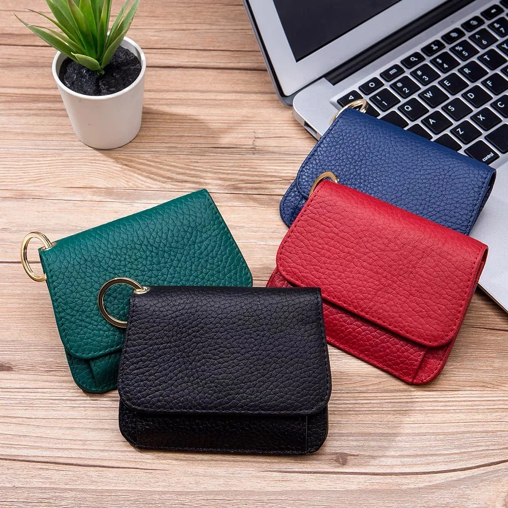 

Women's Small Wallet Genuine Leather Organizer Wallets Minimalist Luxury Design Money Bag With Keychain Short Purse For Female