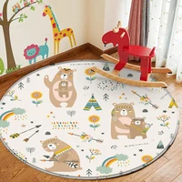 round flannel kids carpet children modern popular thickened cartoon rainbow bear design washable furry ground mat baby room rug