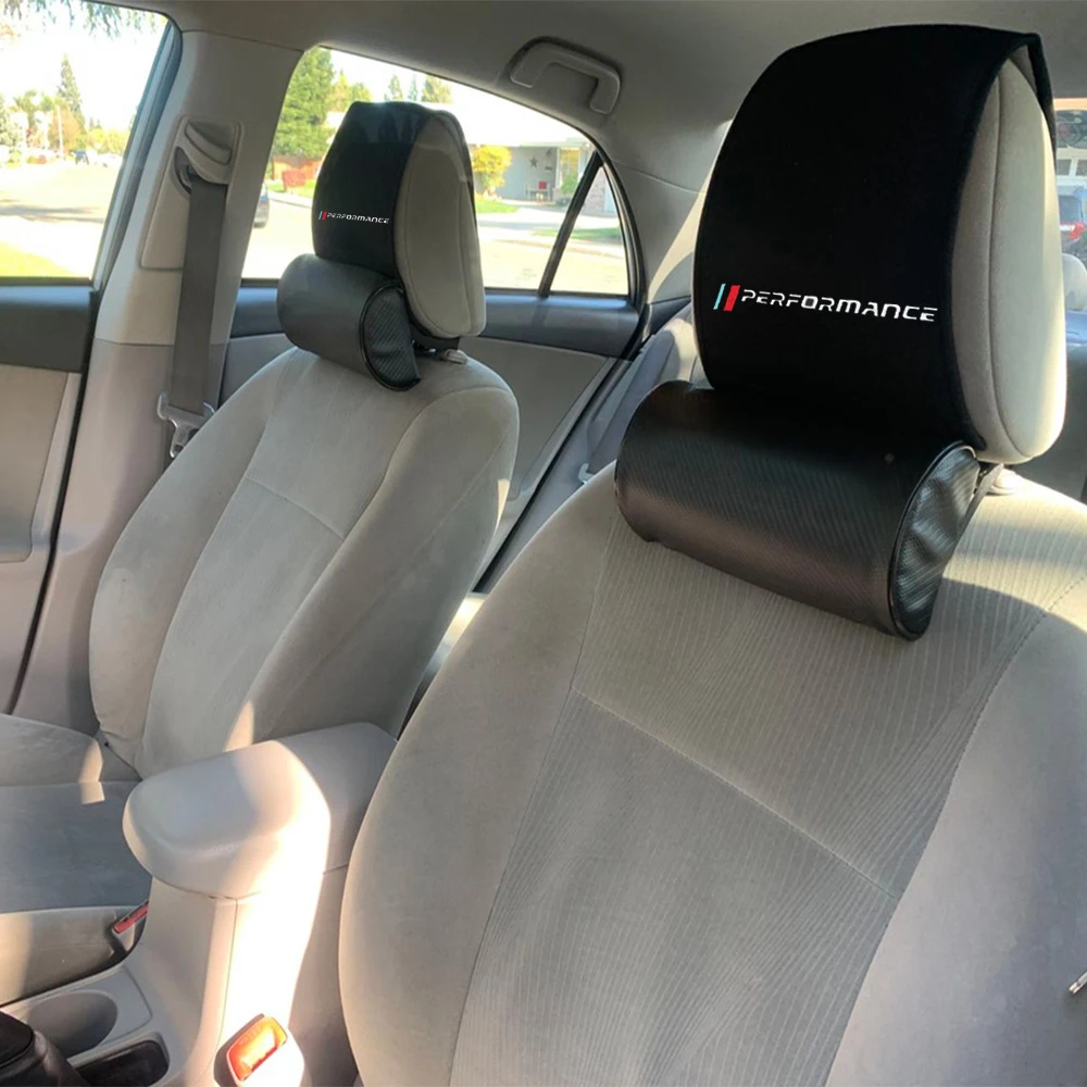 

VEHICAR 2PCS Car Headrest Cover Velcro Auto Headrest Case Protector Fit For BMW Performance E S X Styling Accessories