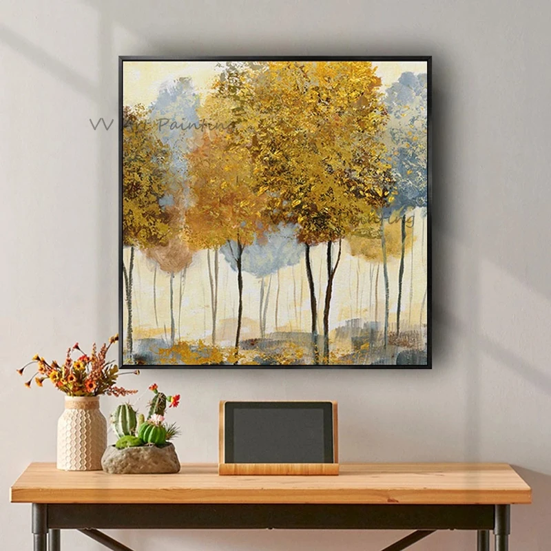 

Top Handmade Modern Forest Abstract Palette Knife Canvas Tree Oil Painting Wall Picture Art Money Tree Home Mural Decoration