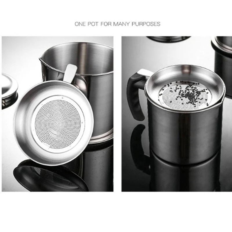 

1.3L нержавеющая сталь масляный фильтр горшок фильтр чашка бытовой фильтр остатки сетки масляный бак с крышкой кухонные аксессуары