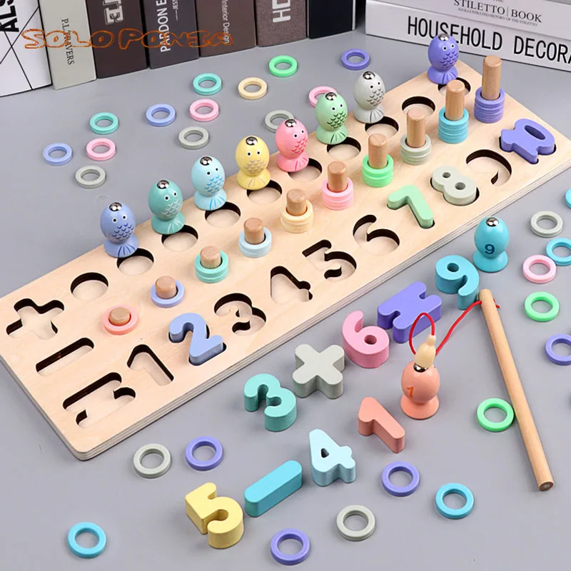 

Montessori Educational Wooden Toys For Children Kids Busy Board Math Fishing Preschool Wooden Montessori Toys Count Geometric