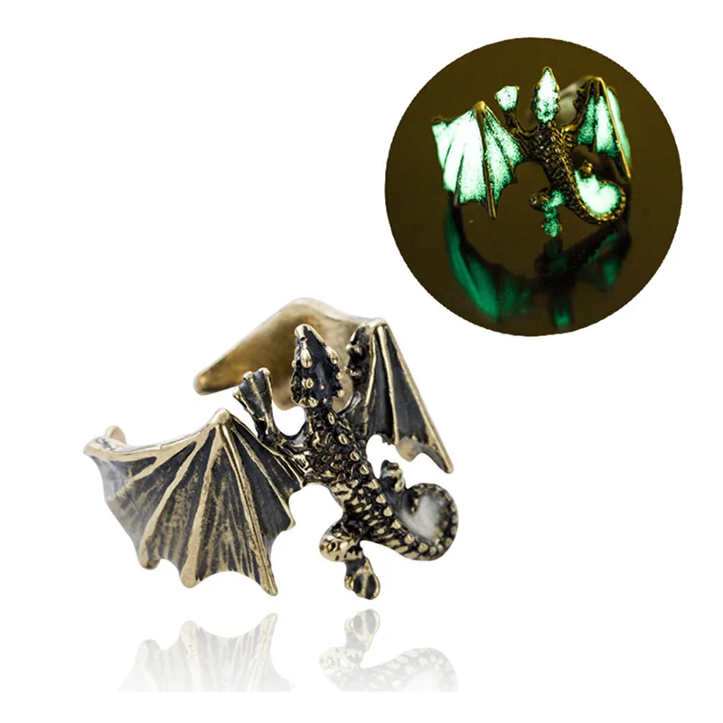 Винтажное светящееся кольцо мужское с птерозавром в темноте | Украшения и