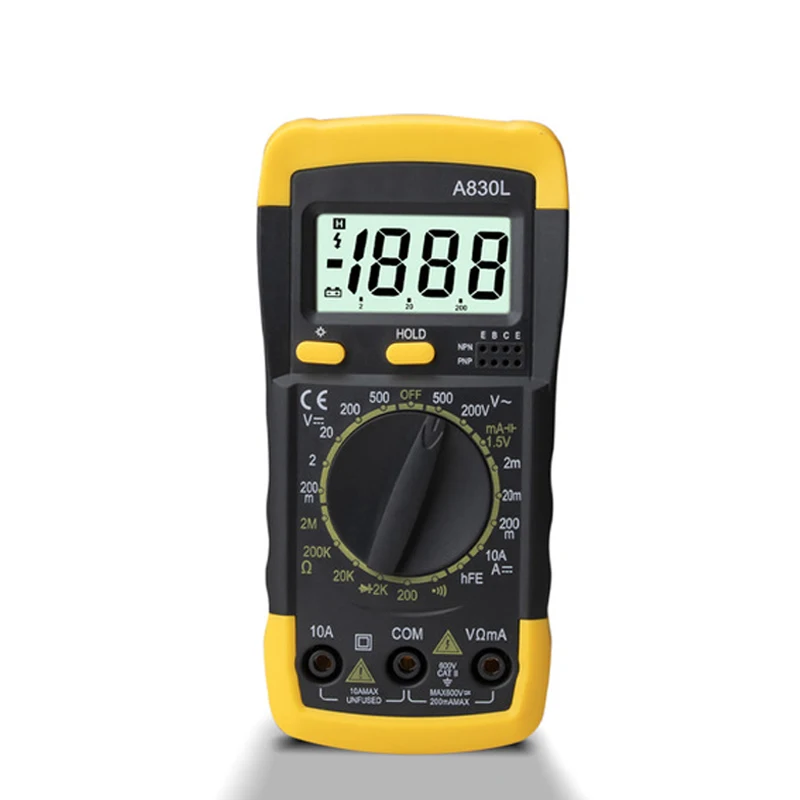 Yellow Black A830L ЖК-цифровой мультиметр AC DC напряжение диод Freguency мультитестер ток световой дисплей с функцией зуммера - Цвет: Yellow Black
