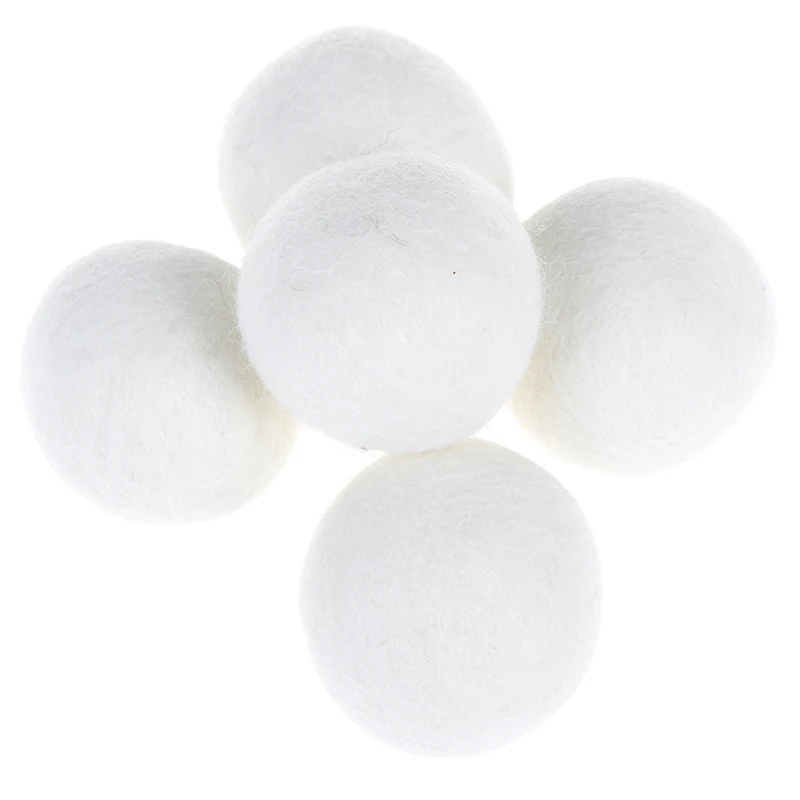 

5pcs White Dry Ball Wool Dryer Balls Natural Fabric Virgin Reusable Softener Laundry Felt Ball 5cm