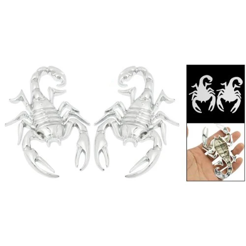 

2 Pcs Car Exterior Decorative Metal Scorpion Shape Badge Sticker Silver Tone