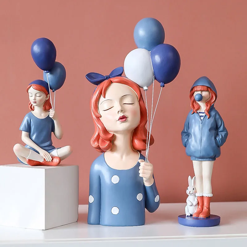 

Фигурка воздушного шара для девочек, креативное украшение для дома, гостиной, настольного компьютера, мультяшное украшение из смолы, подаро...