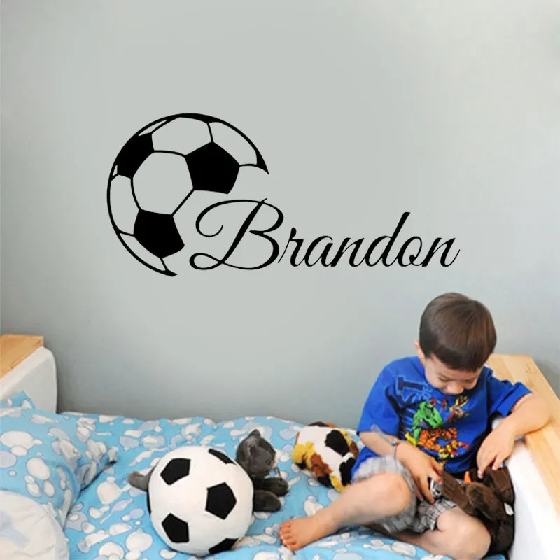 Personalised Boy Name Football Wall Sticker Vinyl Home Decor For Kids Room Bedroom Nursery Decals Removable Mural Wallpaper S185