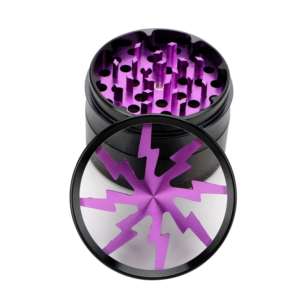 HOOMIN Aluminum Alloy 63MM 4-layer Tobacco Grinder Smoking Herb Cutter Transparent Lightning-Shaped Spice Weed Latest | Дом и сад
