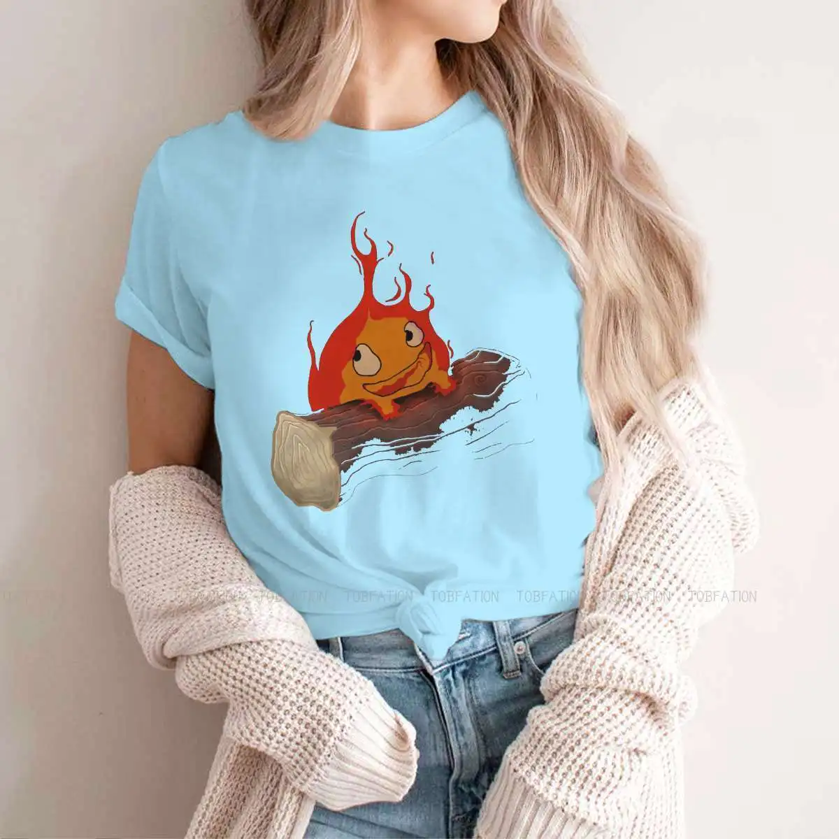 

Футболка Howls с изображением движущегося замка в стиле Харадзюку, креативные топы с Принцессой Мононоке, футболка для отдыха с коротким рука...