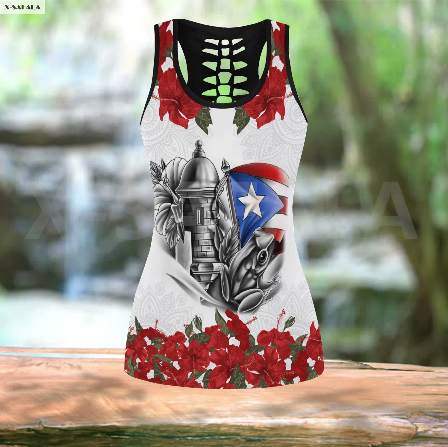 

Manga Flower Puerto Rico Two Piece Yoga Set Women 3D Print Vest Hollow Out Tank Top High Waist Legging Summer Casual Sport
