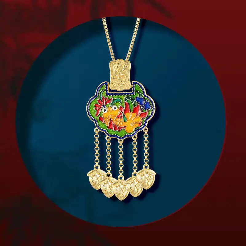 

Ancient Chinese Style Enamel Phoenix Carp Longevity Lock Pendant Women's Fashion Ornamen