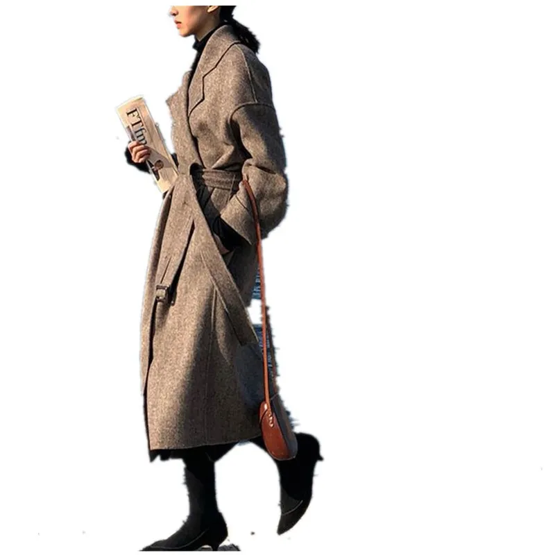 Осенняя и зимняя одежда для дня шерстяное пальто Женское средней длины длинного