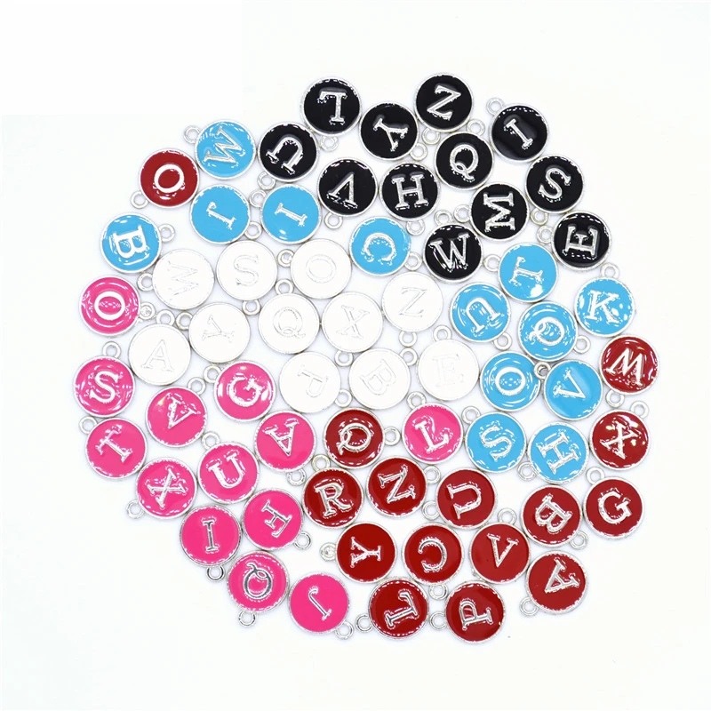 Подвески из металлического сплава с эмалью и алфавитом 26 шт./компл. 15*13 мм 5 цветов