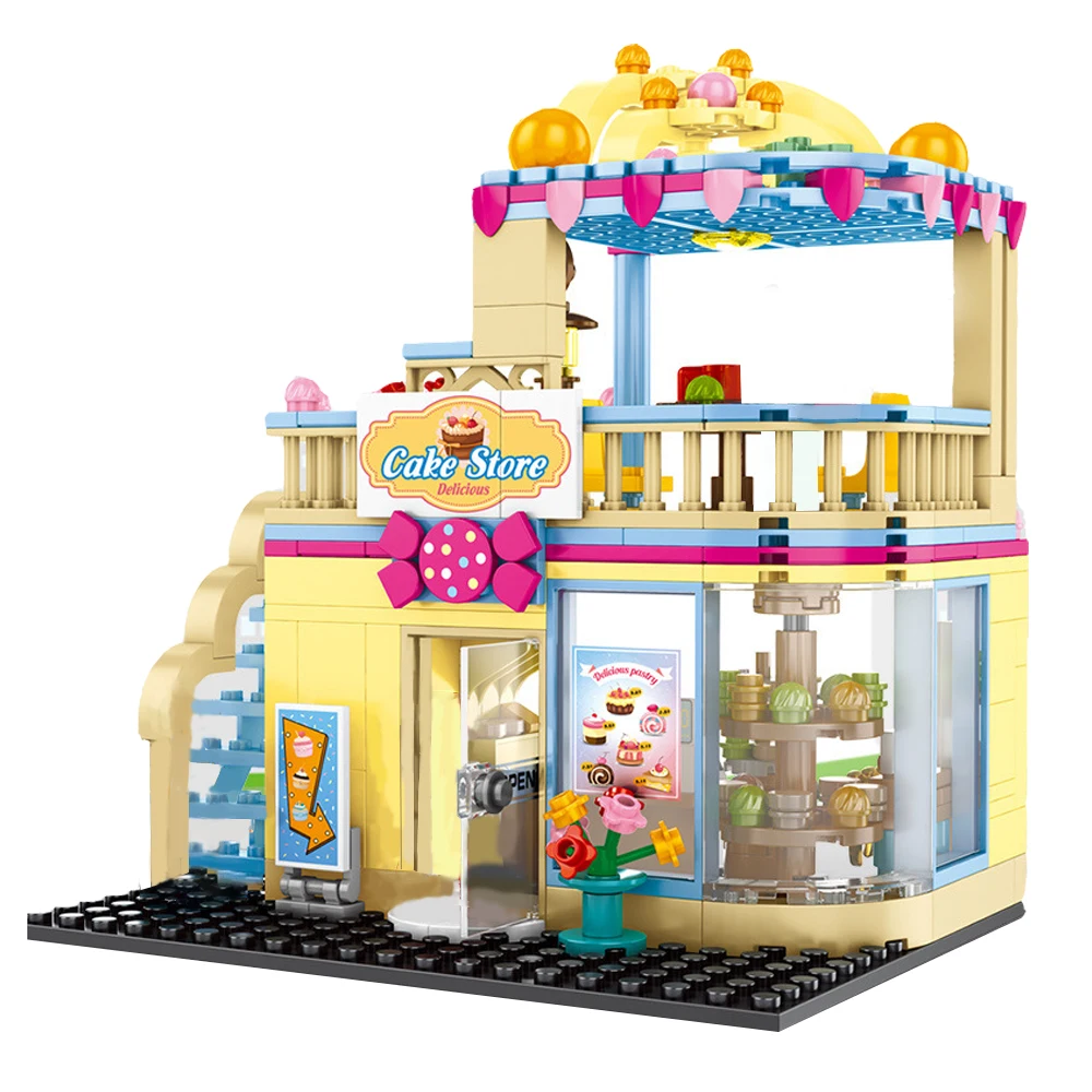 Серия город уличный вид торт магазин набор моделей двухэтажный дом сделай сам