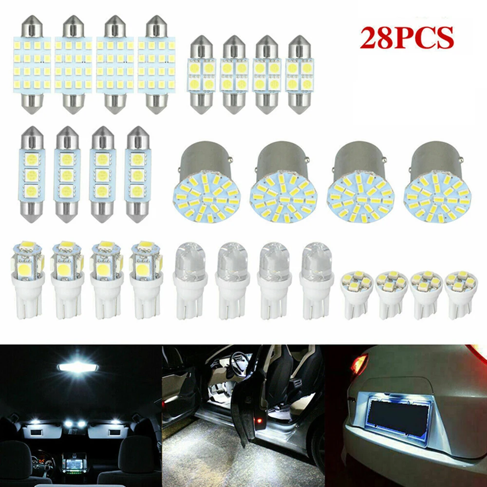 

28Pcs Car Led Combination Set T10 Width Indicator Light Double-Pointed Reading Working Lamp License Plate Accessories 12-24V
