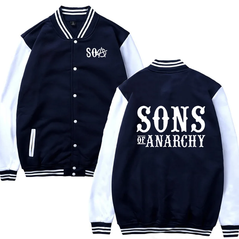

Новинка, мужская повседневная бейсбольная куртка SOA Sons of анархия, мужская спортивная одежда SAMCRO, бейсбольная форма