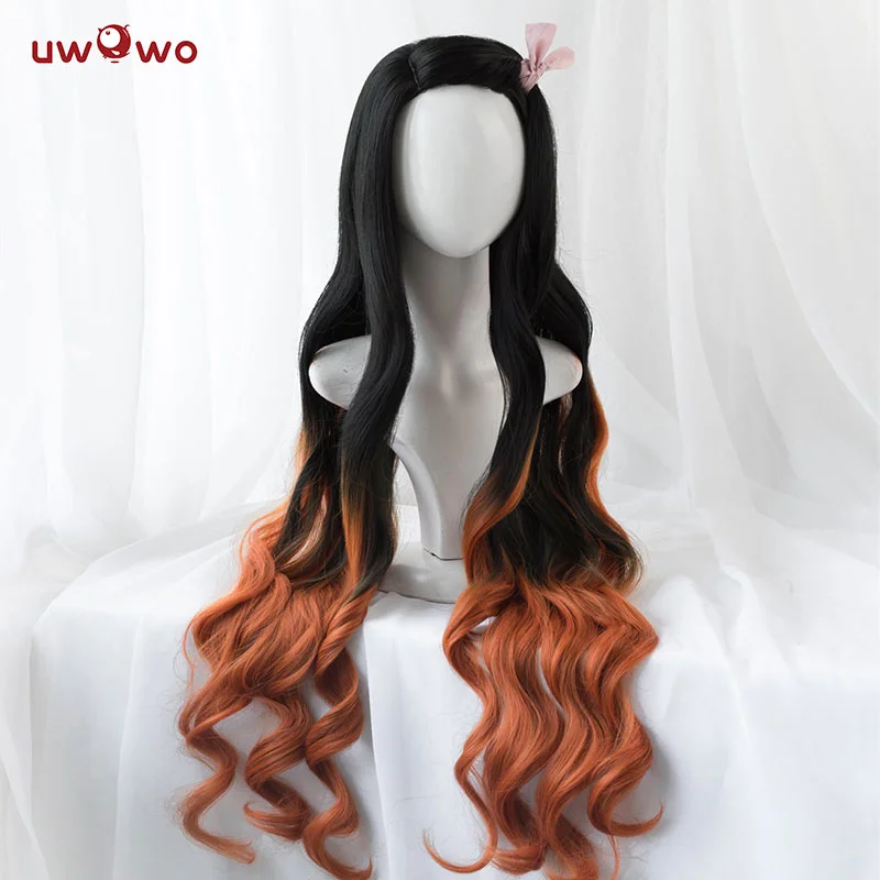 

UWOWO Demon Slayer: Kimetsu no Yaiba Kamado Nezuko Cosplay Wig 95cm Long Wavy Black Orange Gradient Wig