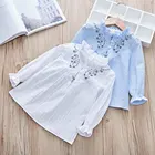 Новинка весна-осень 2021 Блузка для девочек с пушистыми рукавами белая Корейская рубашка детская школьная одежда красивые топы для малышей