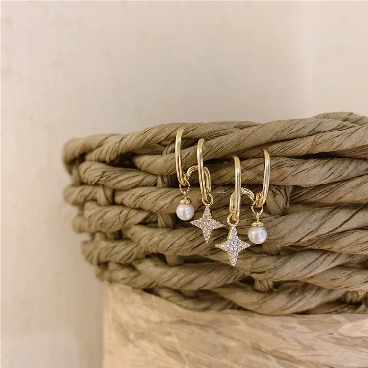 Женские Геометрические серьги Zeojrlly в Корейском стиле с жемчужинами и звездами