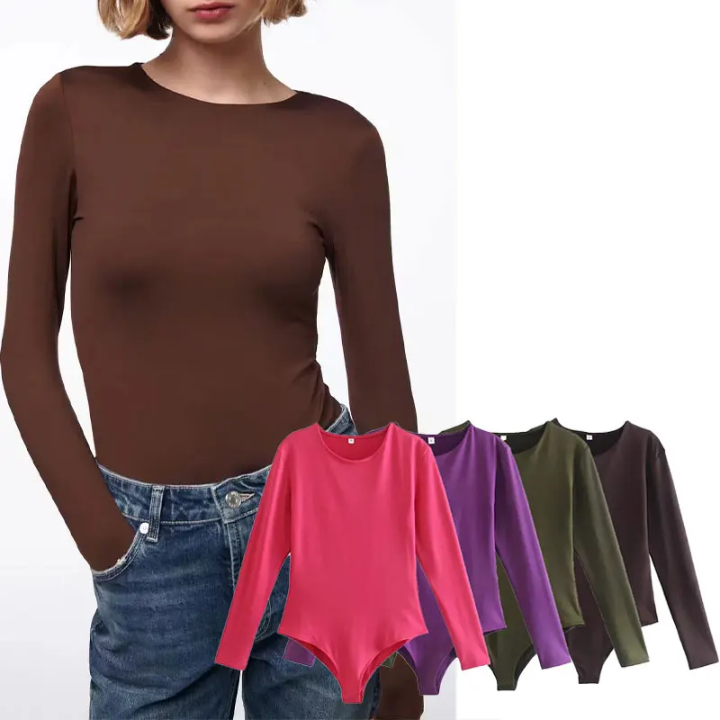 

Женское боди с круглым вырезом Za, однотонное облегающее боди в стиле High Street, Клубные праздничные комбинезоны, Новинка осени 2022