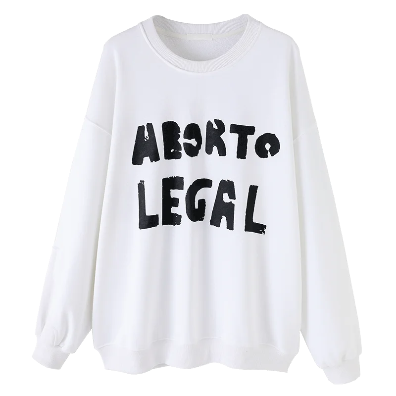 

Winter Women Pullovers White 0-Neck Casual Coat Cotton Female Oversized Letters Blouses Solid Sweatshirts