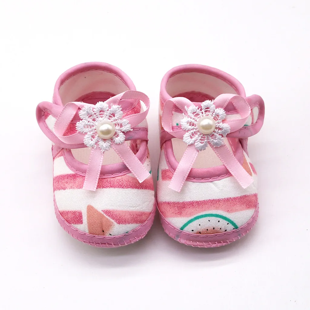 

2021 Newborn Baby Girls Watermelon Printing Prewalker Soft Sole Single Shoes Fashion Casual Party Strip Cotton Soft New Dropship
