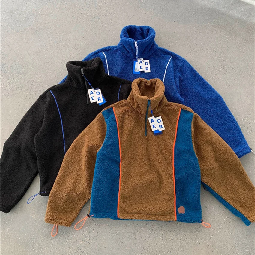 

Patchwork Fleece Ader Error Jacket Men 1:1 Best Quality Keep Warm Turtleneck Pullover Lamb Wool Adererror Jackets