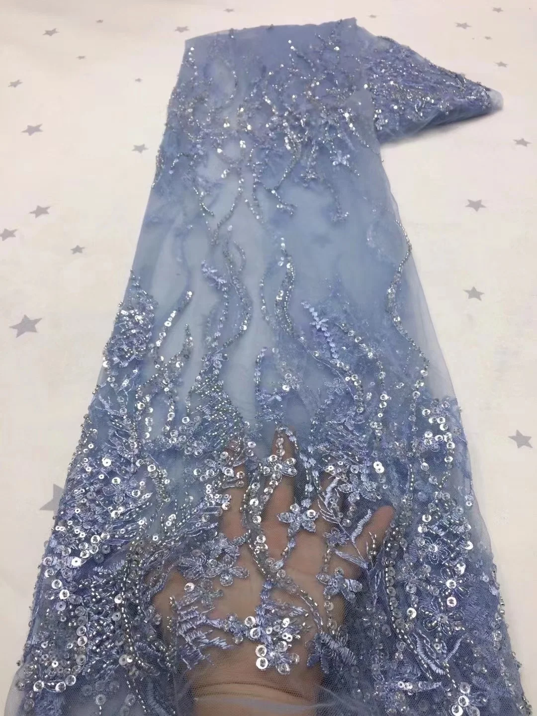 

African High-end Mesh Beaded Lace Fabric 2021 High Quality French Net Tulle Lace Fabrics Nigerian Wine Handmade Lace